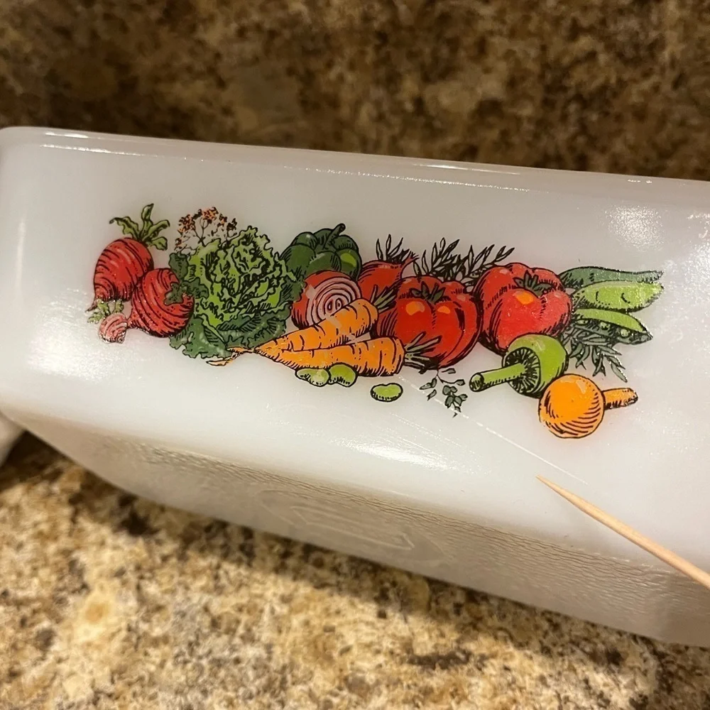 Vintage Glasbake Vegetable Pattern Baking Dish 1 1/2 Qt. J522 USA Loaf Pan